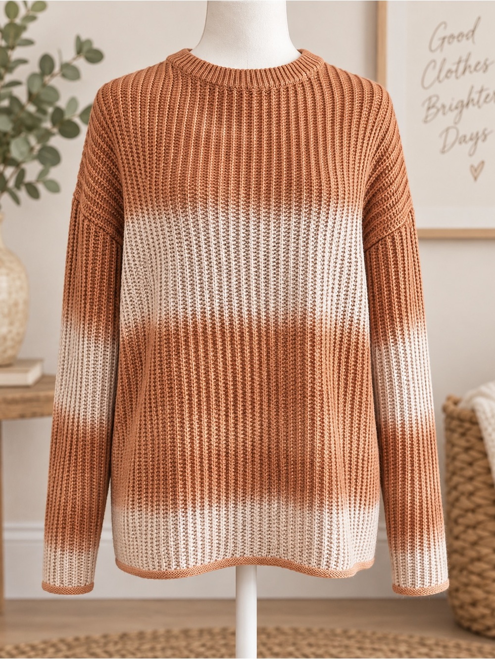 Supermade NWT Ombré Ribbed Knit Sweater Small Rust Cream Oversized Streetwear